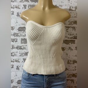 Express Ivory Ribbed Strapless Knit Tank